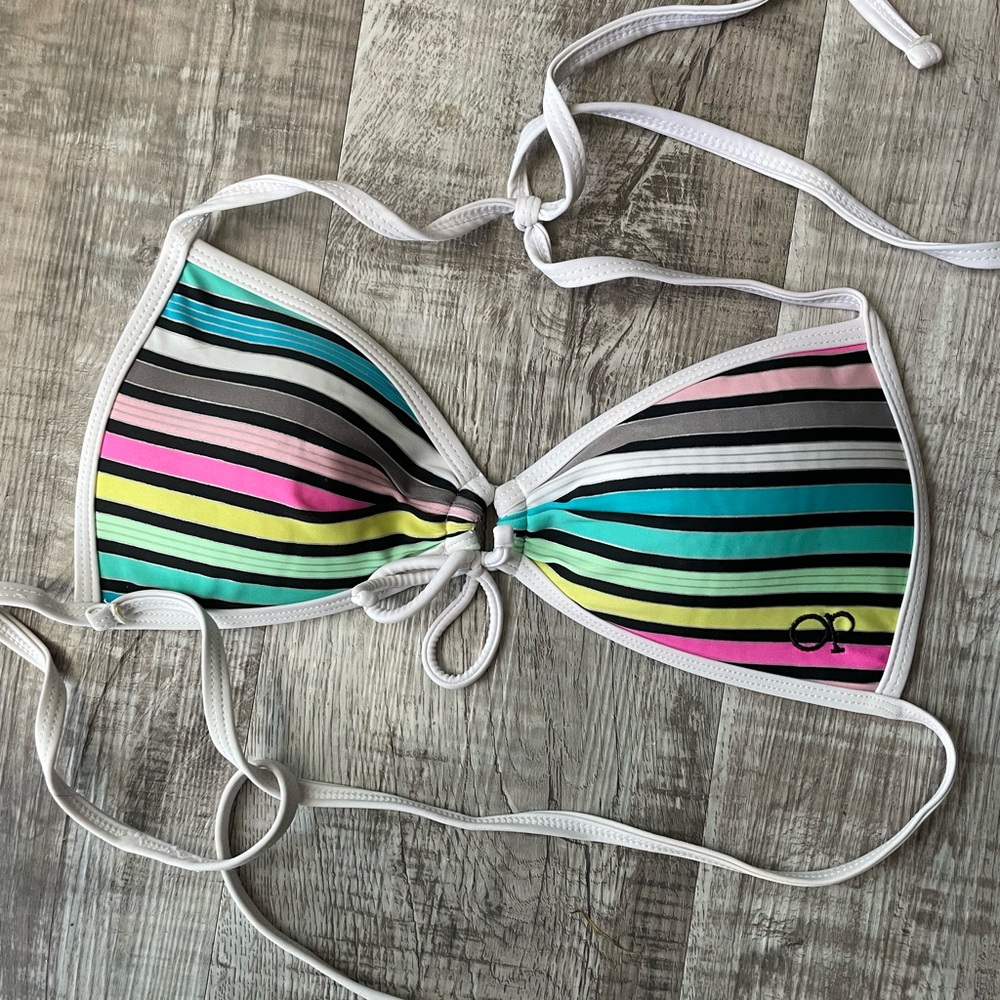 Striped Padded Bikini Top with Multicolor Stripes